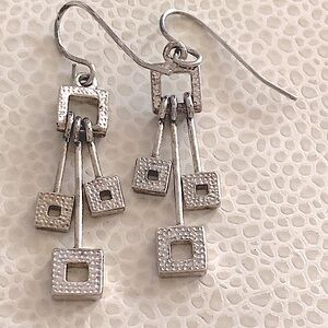Geometric Squares Dangling Earrings Fishhook/French Wires -Silver